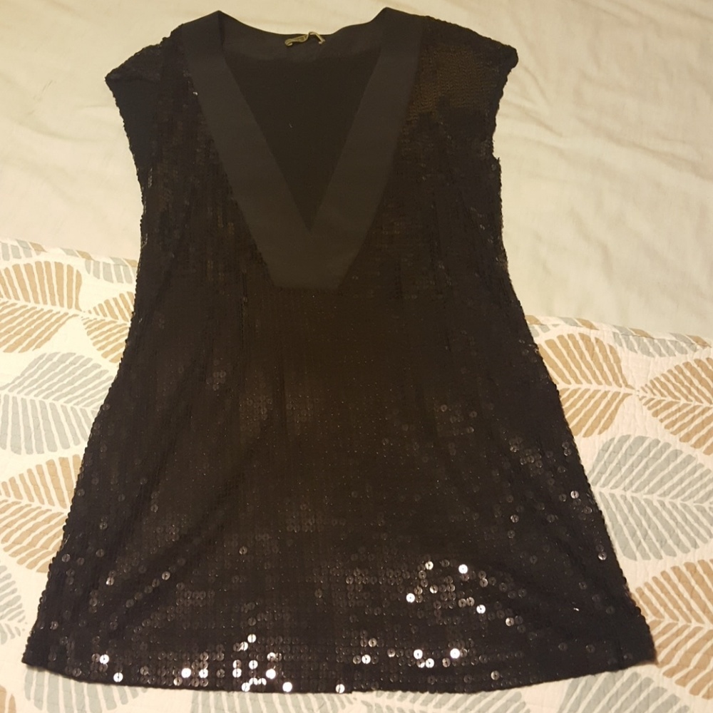 VELVET black sequins plunging V dress